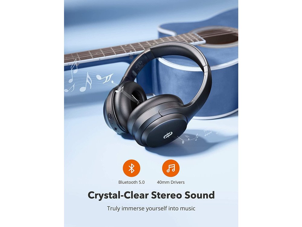 TaoTronics SoundSurge 90 Bluetooth ακουστικά με Active Noise Cancelling, Fast Charge, 35H Μπαταρία, Μαύρα - TT-BH090