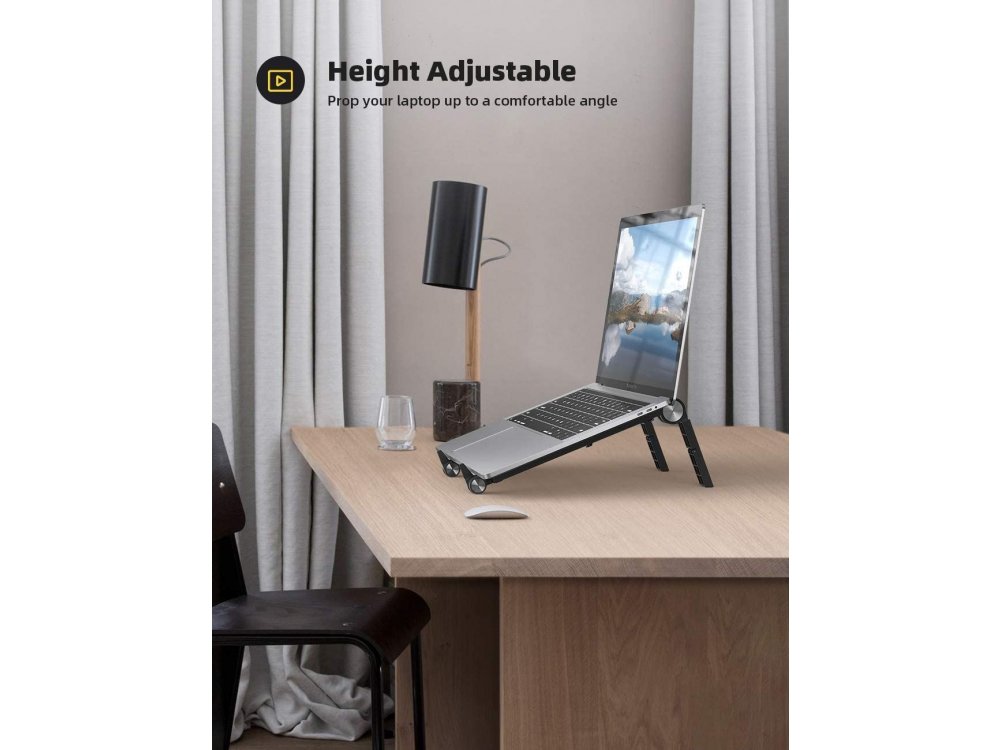 Coolcold T6 Portable Laptop Riser, Εργονομική Βάση/Stand με Ρυθμιζόμενο Ύψος & Αναδιπλούμενη για Laptop 10-15.6", Μαύρη