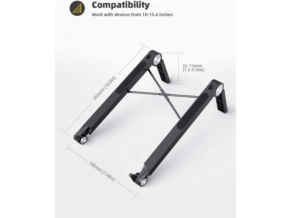 Coolcold T6 Portable Laptop Riser, Ergonomic Stand with Adjustable Height & Foldable for Laptop 10-15.6", Black