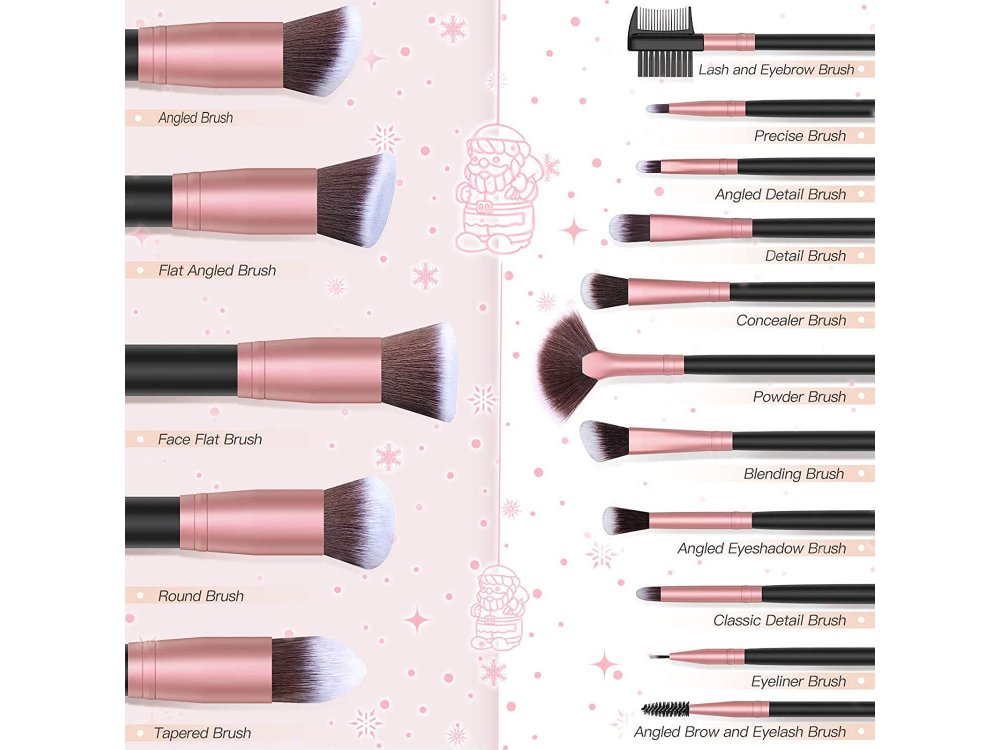 BESTOPE Makeup Brushes, Σετ 16 πινέλων μακιγιάζ, Cruelty-free, Vegan + 4 Beauty Sponges + 1 Silicone Brush Cleaner - BP02020-BLK