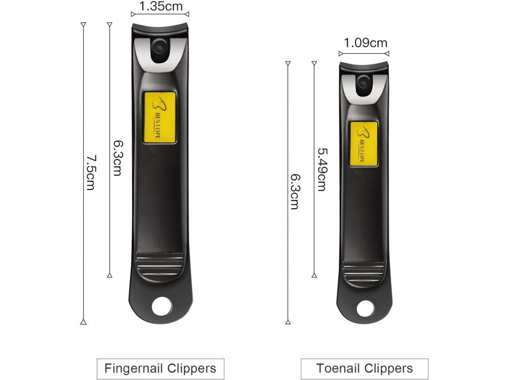 BESTOPE Nail Clippers, Σετ των 2 Νυχοκόπτες με Λίμα, Εργονομικού Σχεδιασμού από Ανοξείδωτο Ατσάλι + Θήκη - HZ117