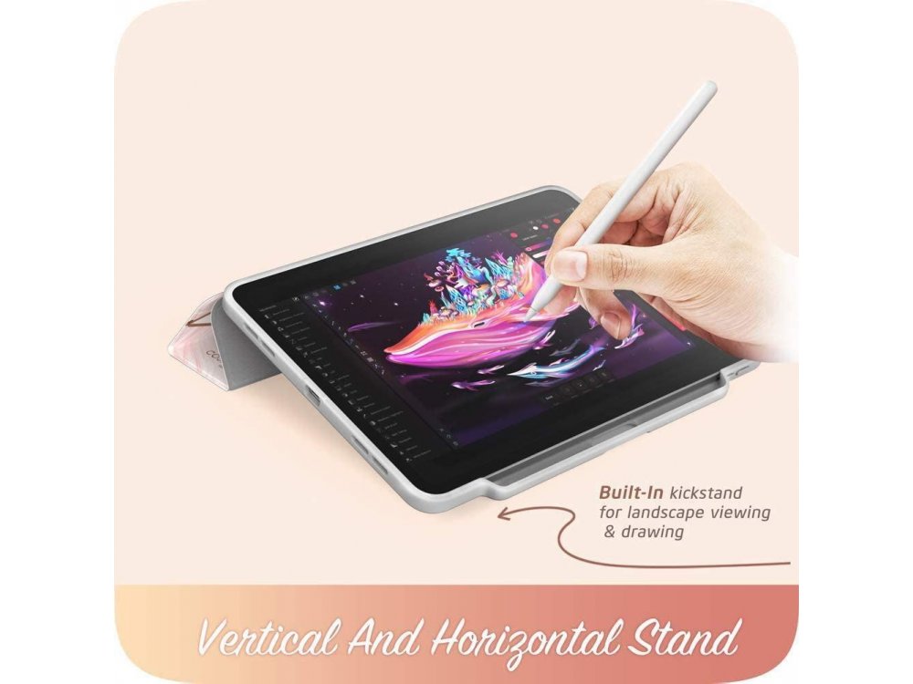 i-Blason Cosmo iPad Pro 2020 / 2018 12.9" Trifold Case with Auto Sleep/Wake & Pencil Holder, Stand, Hard Back Cover, Marble Pink