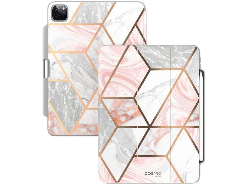 i-Blason Cosmo iPad Pro 2020 / 2018 12.9" Trifold Case with Auto Sleep/Wake & Pencil Holder, Stand, Hard Back Cover, Marble Pink
