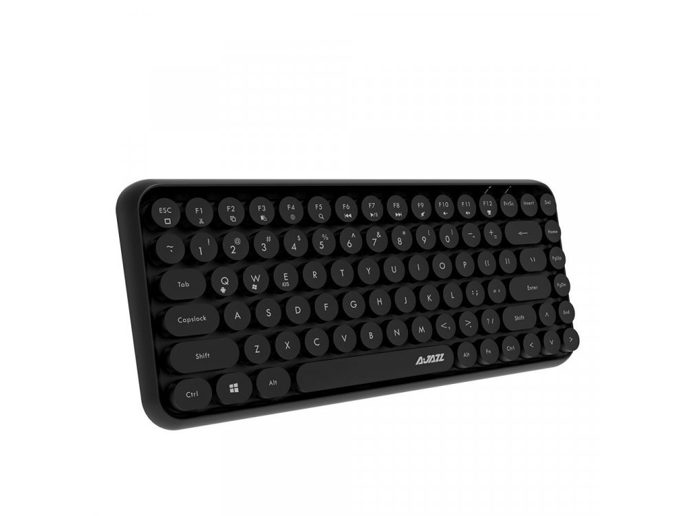 Ajazz 308i Ultra Compact Slim Profile Bluetooth Keyboard Multi-Device, Retro with Round Keys, Black