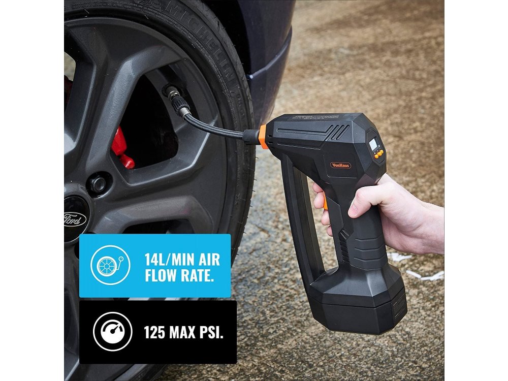 VonHaus 12V Tyre Inflator, Κομπρεσέρ Αέρος με Ψηφιακό Μετρητή Πίεσης Ελαστικών, Max 125 PSI, LCD Display & Φακό LED - 3500001
