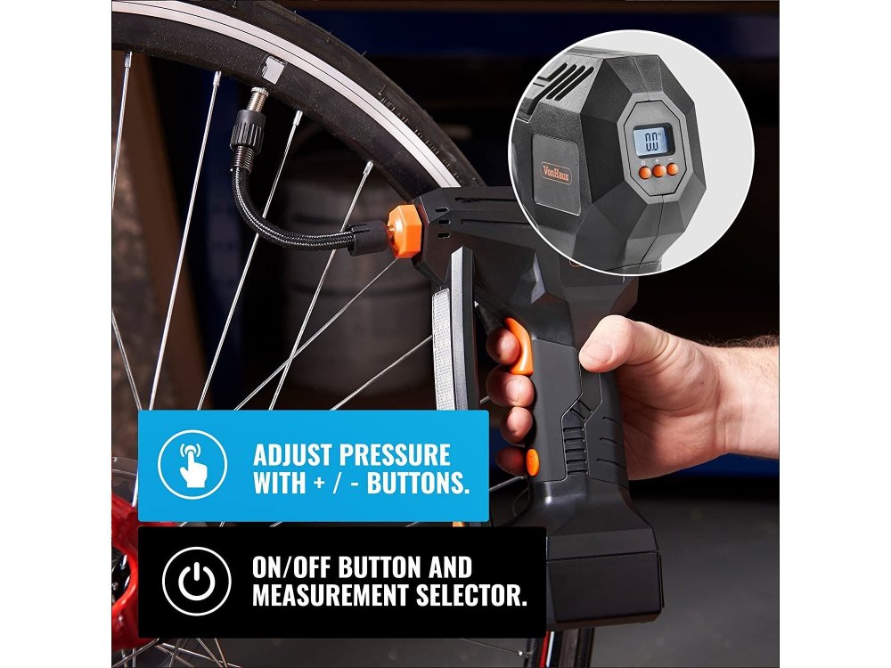 VonHaus 12V Tyre Inflator, Κομπρεσέρ Αέρος με Ψηφιακό Μετρητή Πίεσης Ελαστικών, Max 125 PSI, LCD Display & Φακό LED - 3500001