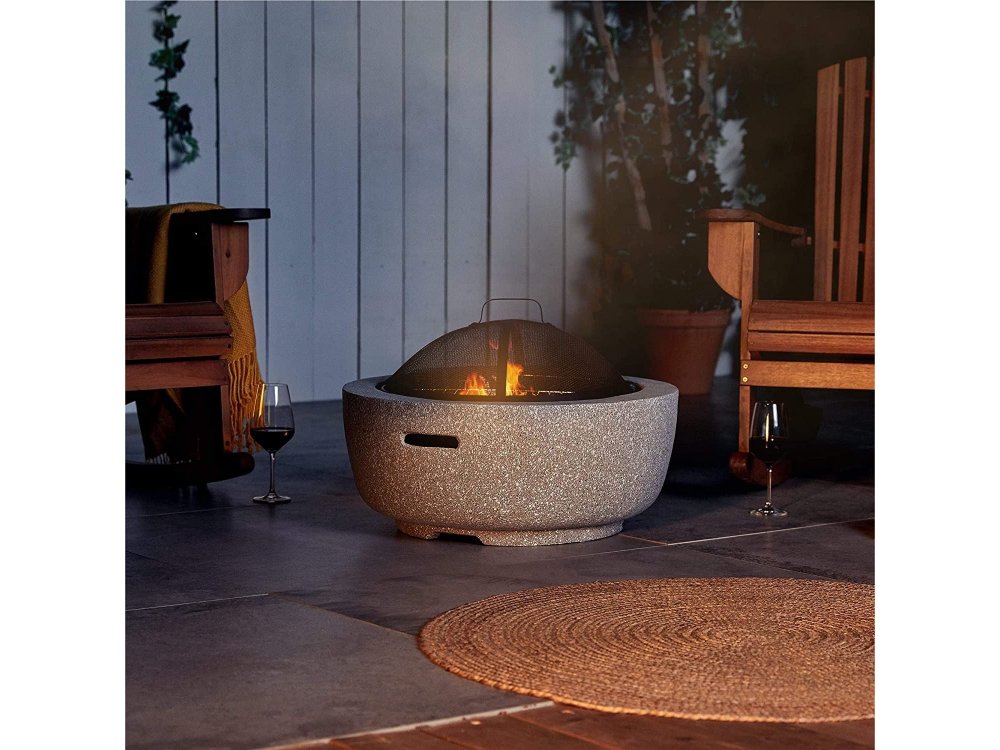 VonHaus Round MgO Fire Pit, Επιτραπέζιο Τζάκι Εξωτερικού Χώρου, με Τσιμπίδα - 2500019