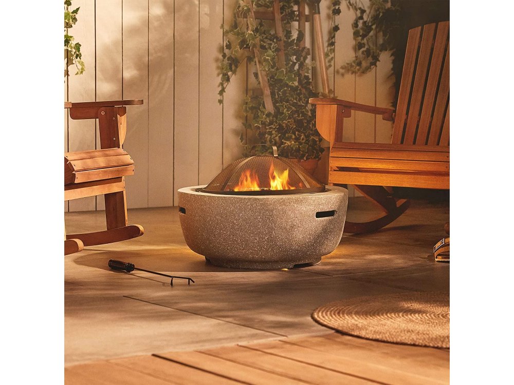 VonHaus Round MgO Fire Pit, Επιτραπέζιο Τζάκι Εξωτερικού Χώρου, με Τσιμπίδα - 2500019