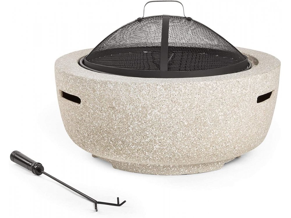 VonHaus Round MgO Fire Pit, Επιτραπέζιο Τζάκι Εξωτερικού Χώρου, με Τσιμπίδα - 2500019