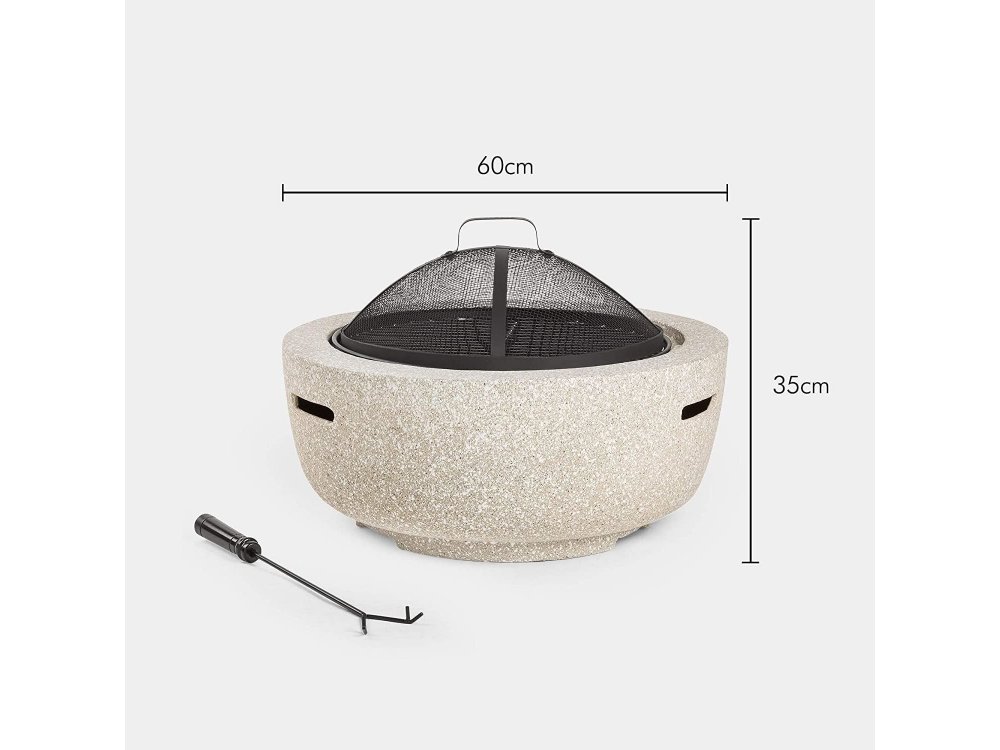 VonHaus Round MgO Fire Pit, Επιτραπέζιο Τζάκι Εξωτερικού Χώρου, με Τσιμπίδα - 2500019