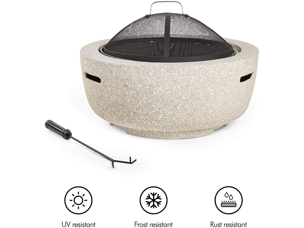 VonHaus Round MgO Fire Pit, Επιτραπέζιο Τζάκι Εξωτερικού Χώρου, με Τσιμπίδα - 2500019