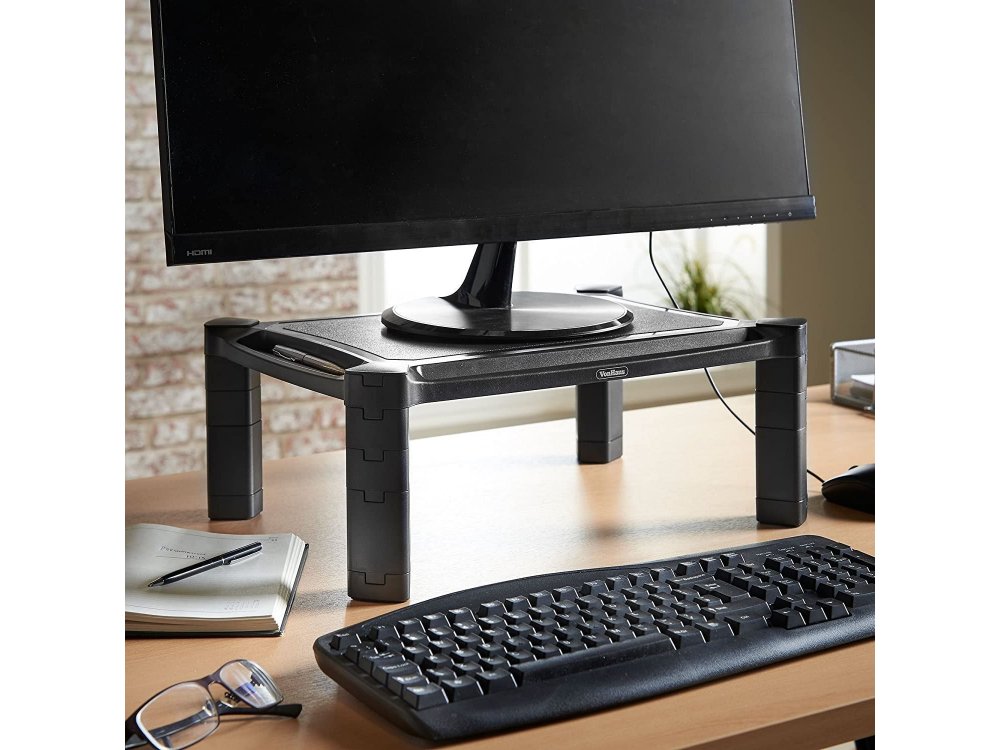 VonHaus Height Adjustable Monitor Stand for Desks - Screen Riser for Computers, Laptops & TVs, With Cable Management & Pen Storage - 05/097