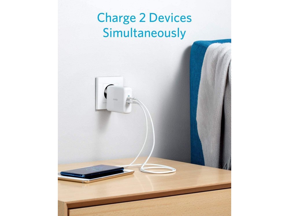 Anker PowerCore III Fusion 5K 2-in-1 Φορτιστής Πρίζας & Power Bank PD 5.000mAh Power Delivery - A1624G21, Λευκό