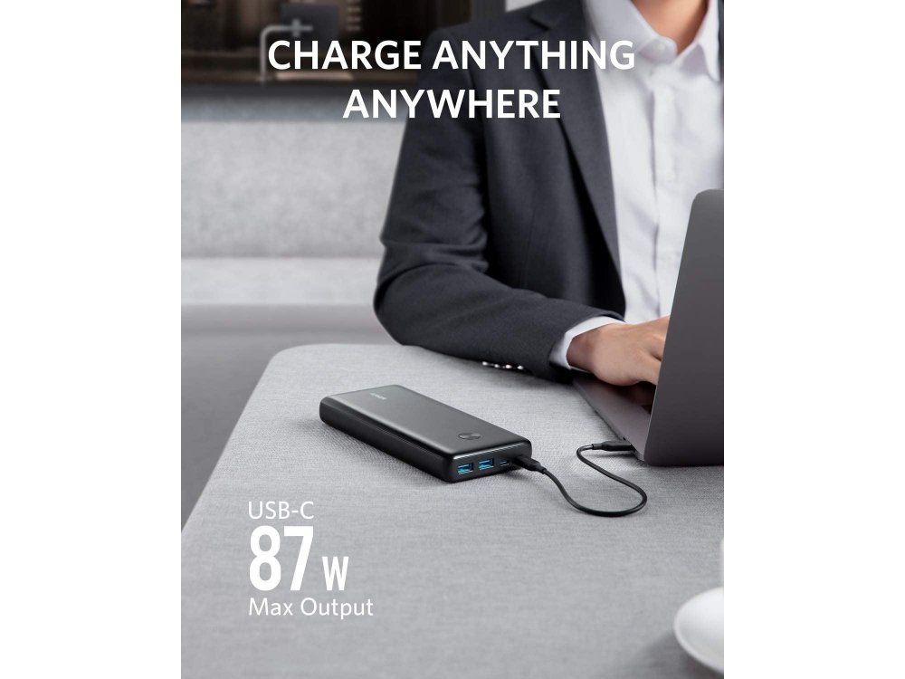 Anker PowerCore III Elite 25600 87W PD USB-C Power Bank 25.600mAh Power Delivery - A1291H11, Black