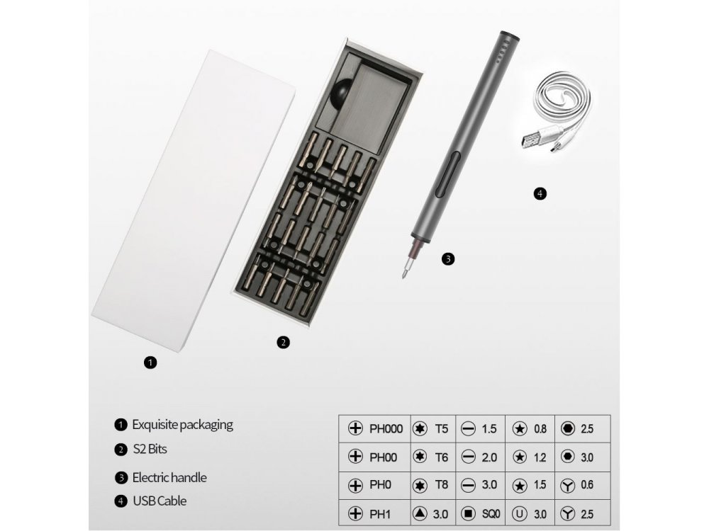 Nordic Toolkit, with tools with electrical screwdriver LED and bits for electronic devices,  20pcs - KS-88023