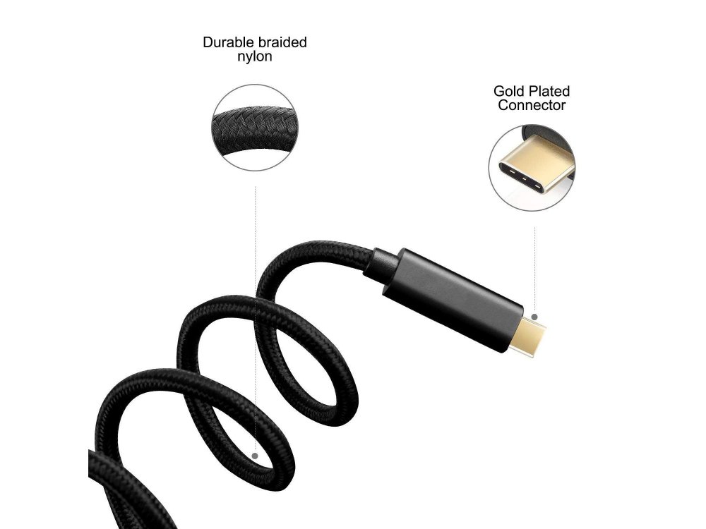 Nordic USB-C σε USB-C 3.1 Gen2 Καλώδιο 0,5μ. με Νάυλον ύφανση, Μαύρο - USBC-N1011