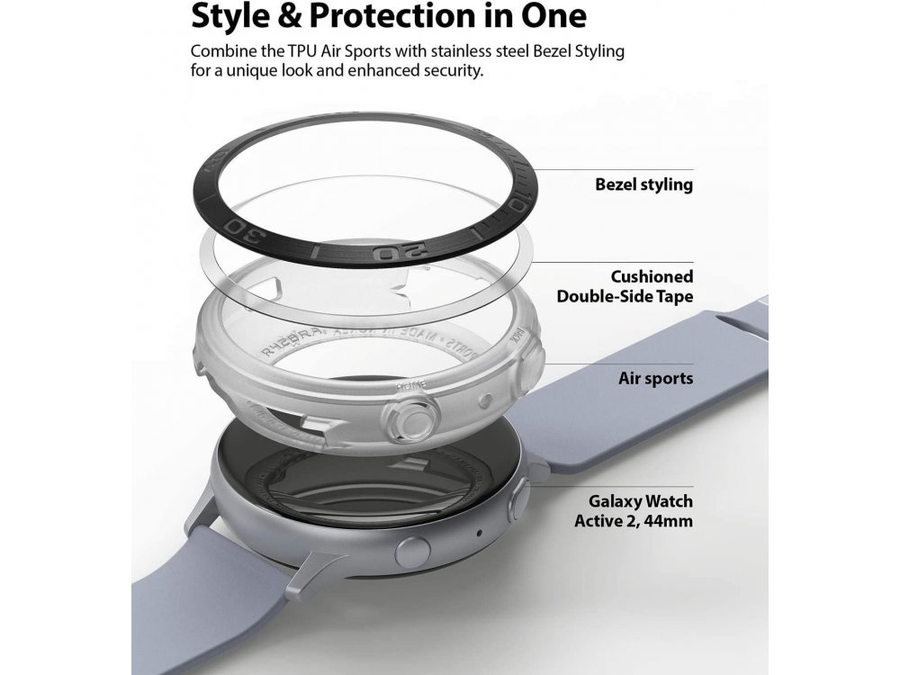 Ringke Galaxy Active 2 44mm Air Sports + Bezel Styling Aluminum Combo Pack, Matte Clear
