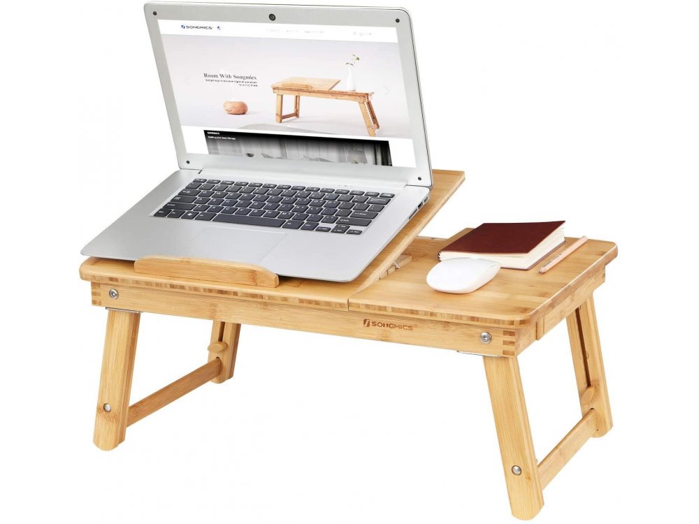 Songmics Desk Laptop Bed Bamboo, Adjustable & Inclined, Brown - LLD01N 