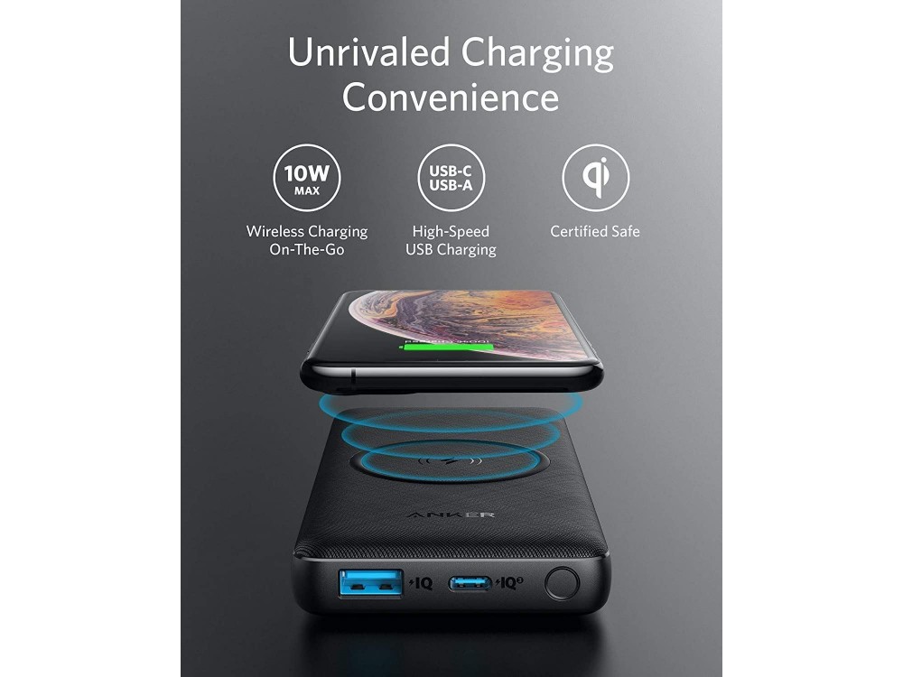 Anker PowerCore III 10k Power Bank 18W PD, QC3.0, Wireless Charging 10W & Built-In Stand, Black - A1617H11 - OPEN PACKAGE