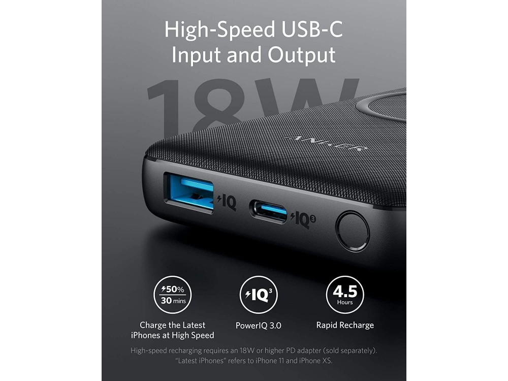 Anker PowerCore III 10k Power Bank 18W PD, QC3.0, Wireless Charging 10W & Built-In Stand, Black - A1617H11 - OPEN PACKAGE