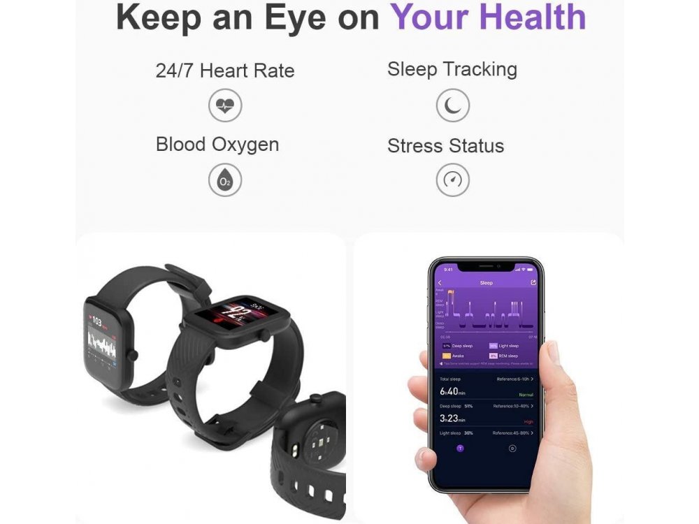Virmee VT3 Smartwatch 1.3" LCD HD Screen, Real Time Health Monitoring, 18 Sports Modes, IP68, HR & SpO & Sleep Monitor, Μαύρο
