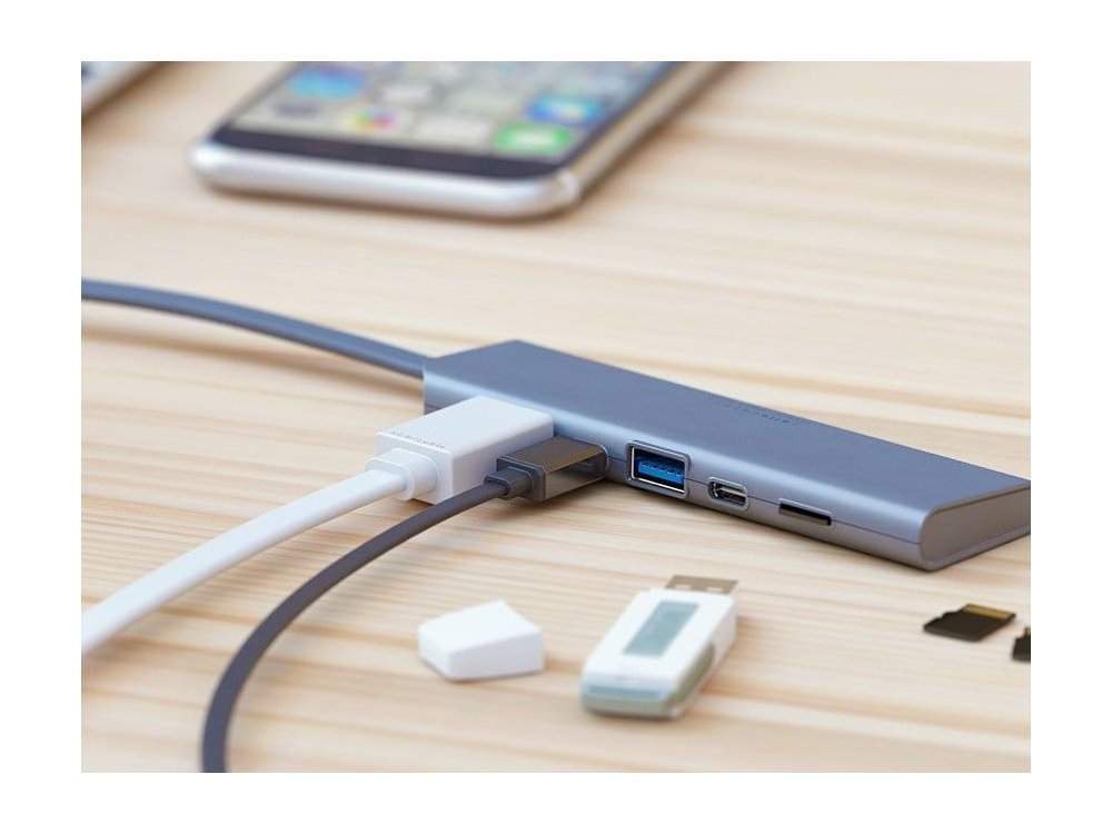 Allocacoc Docking HUB USB-C Data Hub - HDMI/4K*1 + USB-C Data Transfer + USB3.0 + Micro SD Card reader + 60W PD Charging