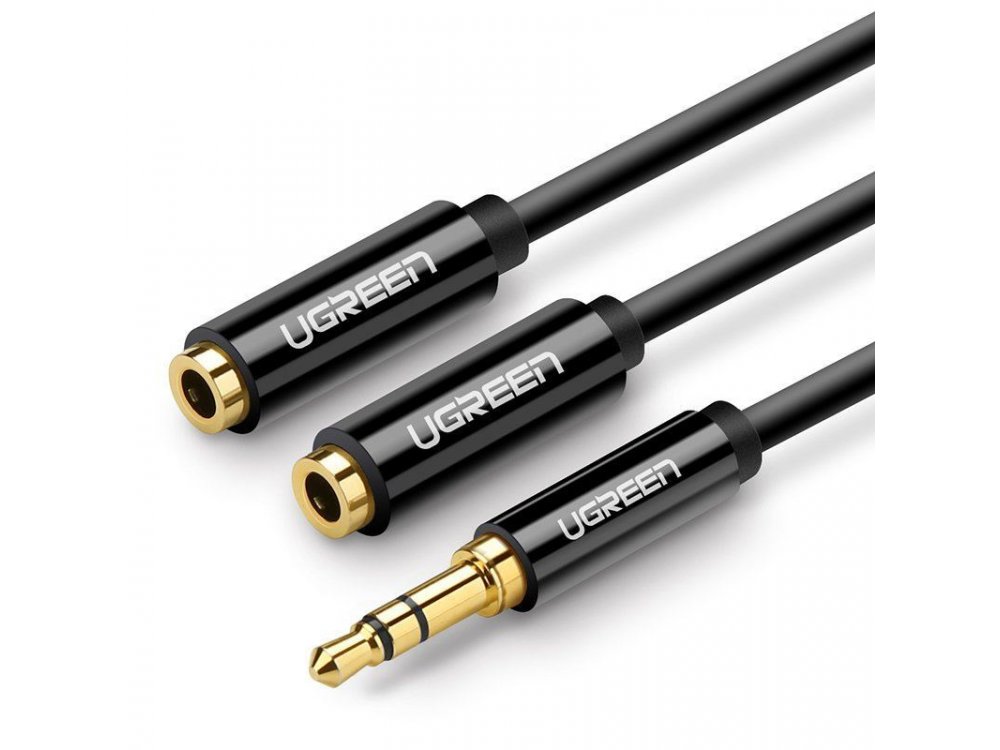 Ugreen 3.5mm Male to 2 * 3.5mm Female Auxiliary Stereo Y Splitter Audio Cable, Splitter for use with 2 Headphones 25cm - 20816, Black