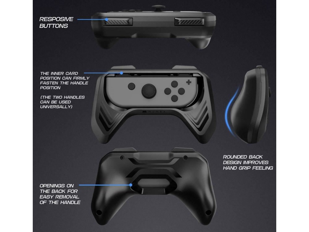 Mumba Joy-Con Controller Grips για Nintendo Switch, Σετ των 2, Μαύρα
