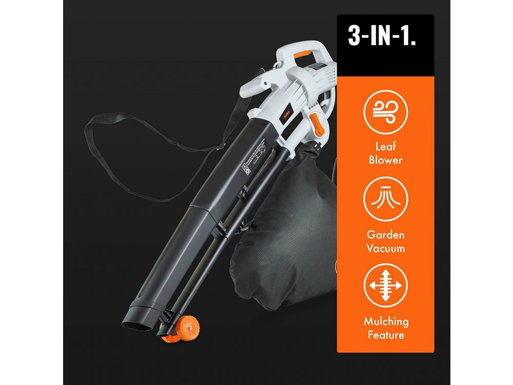 VonHaus 3 in 1 Leaf Blower / Aspirator 3000W with 35L Collection Bag & 10m. Cable - 2500105