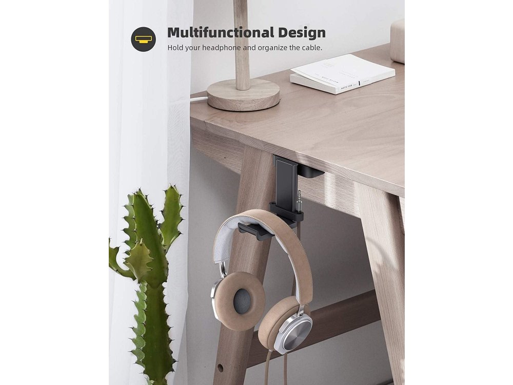 Lamicall DH01 Headphone Hanger Holder, Rotating Stand for Headset / Headphones, Hanging, Under & Over-Desk, Black