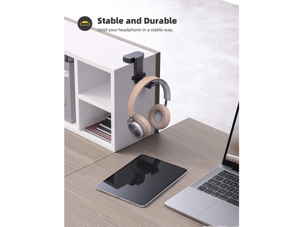 Lamicall DH01 Headphone Hanger Holder, Rotating Stand for Headset / Headphones, Hanging, Under & Over-Desk, Black