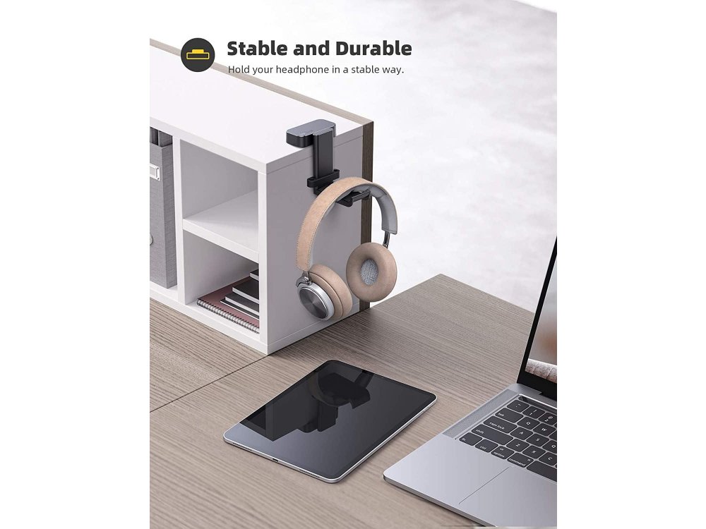 Lamicall DH01 Headphone Hanger Holder, Περιστρεφόμενη Βάση για Headset / Ακουστικά, Κρεμαστή, Under & Over-Desk, Μαύρη