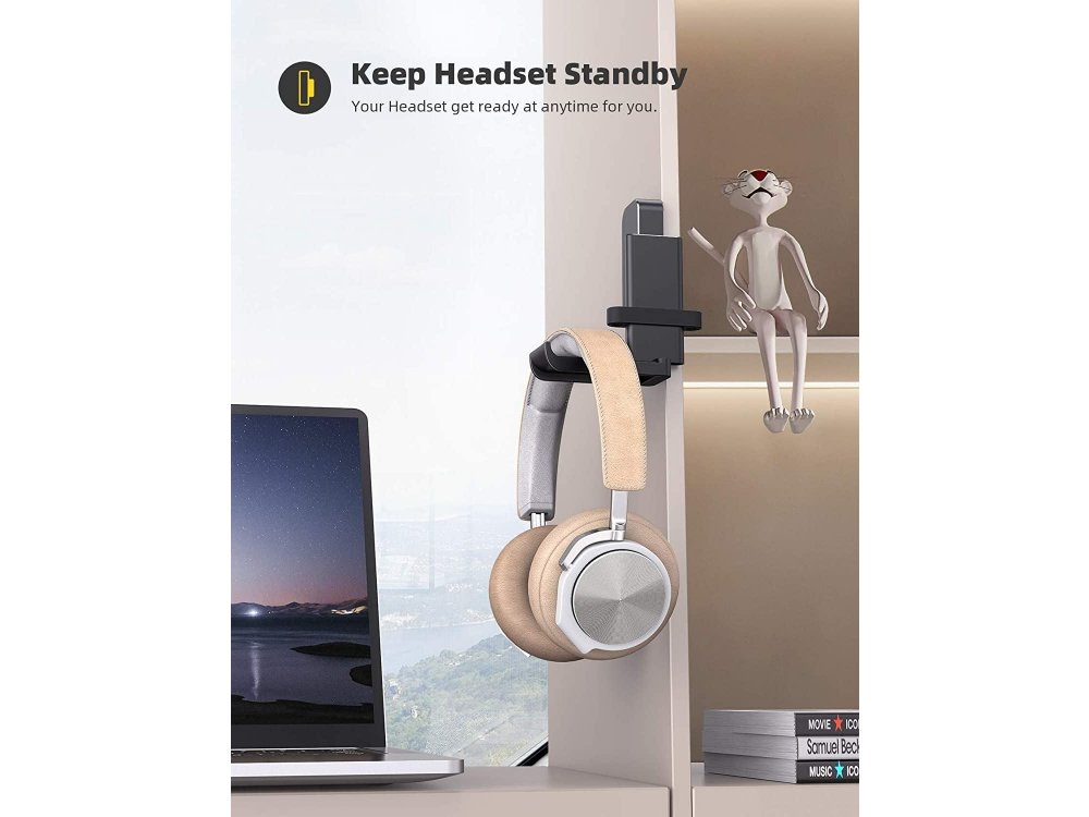 Lamicall DH01 Headphone Hanger Holder, Rotating Stand for Headset / Headphones, Hanging, Under & Over-Desk, Black