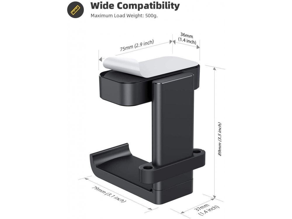 Lamicall DH01 Headphone Hanger Holder, Περιστρεφόμενη Βάση για Headset / Ακουστικά, Κρεμαστή, Under & Over-Desk, Μαύρη