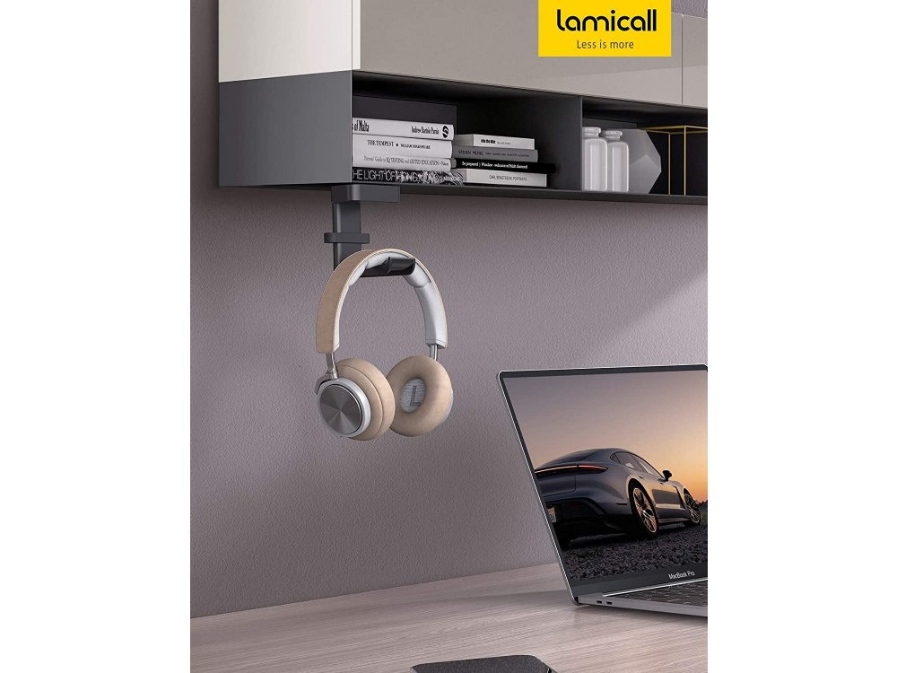 Lamicall DH01 Headphone Hanger Holder, Rotating Stand for Headset / Headphones, Hanging, Under & Over-Desk, Black