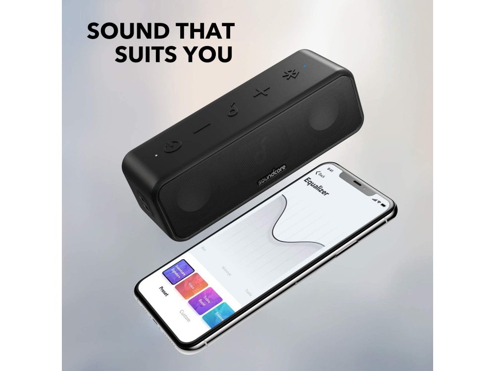 Anker Soundcore 3, 16W Portable Bluetooth Speaker with App & Pure Titanium Diaphragm Drivers, IPX7, BassUp - A3117011, Black