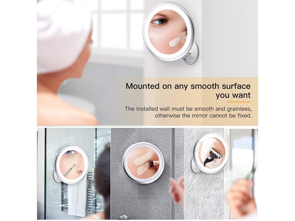 BESTOPE Makeup Mirror / Ring Light with 10x Magnification, Rotating, Touchscreen Adjustable Brightness - BP03007-WHE