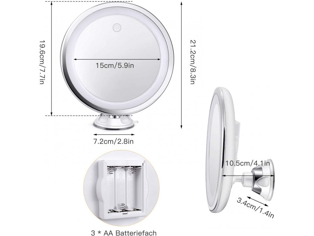 BESTOPE Makeup Mirror / Ring Light with 10x Magnification, Rotating, Touchscreen Adjustable Brightness - BP03007-WHE