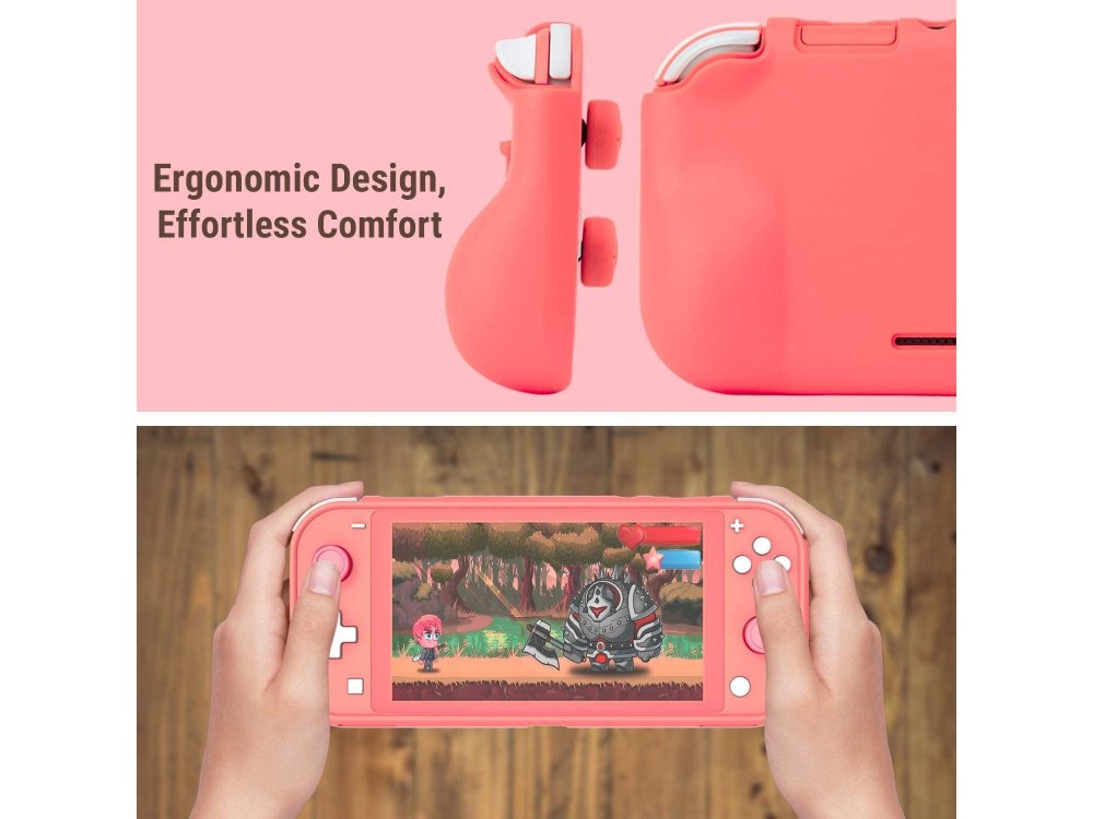Orzly Nintendo Switch Lite cover προστασίας Comfort Grip με Kickstand & Pack of 6 Thumb Grips - Coral