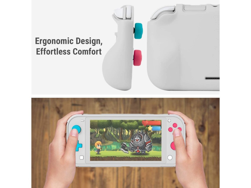 Orzly Nintendo Switch Lite protection cover Comfort Grip with Kickstand & Pack of 6 Thumb Grips - Z & Z Edition