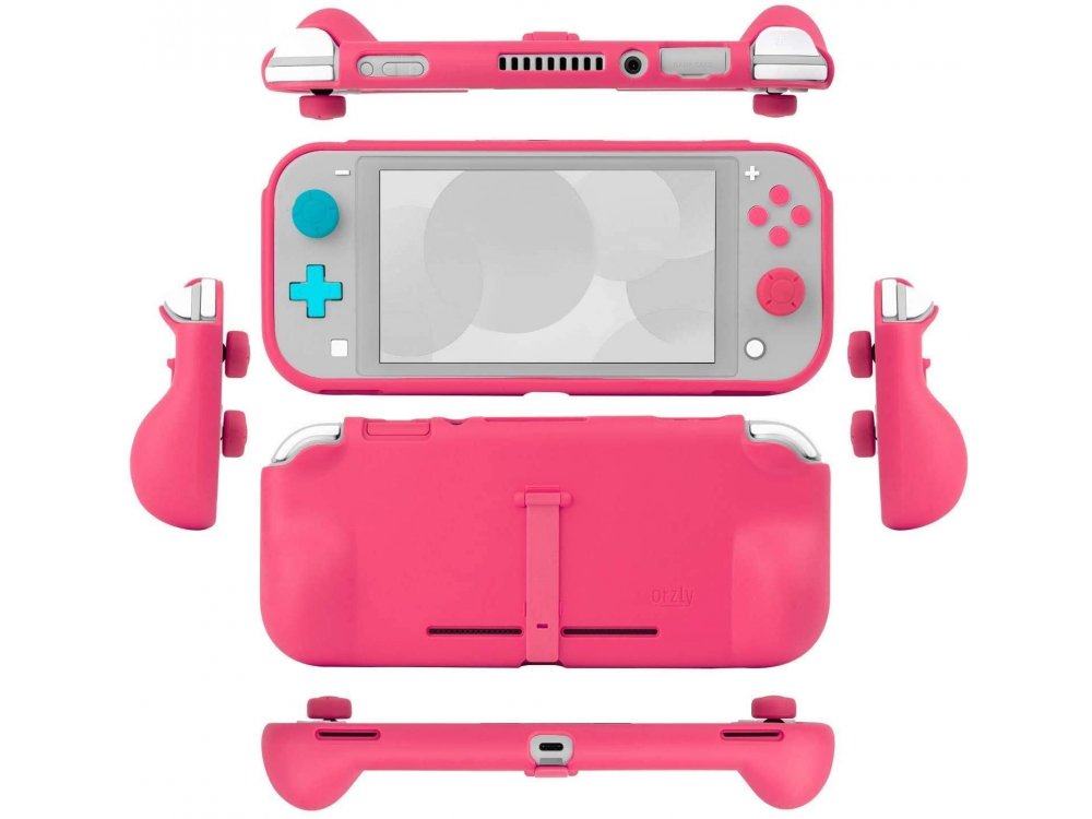 Orzly Nintendo Switch Lite cover προστασίας Comfort Grip με Kickstand & Pack of 6 Thumb Grips - Pink