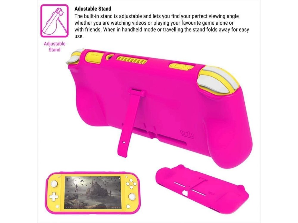 Orzly Nintendo Switch Lite cover προστασίας Comfort Grip με Kickstand & Pack of 6 Thumb Grips - Pink