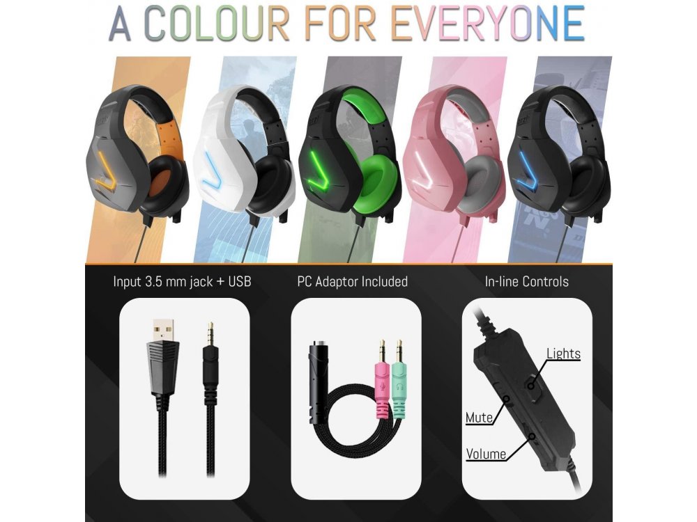 Orzly Hornet RXH-20 LED Gaming Headset Noise-cancelling Microphone (PC / PS5 / Xbox / Switch / Mac), Nakuru Edition