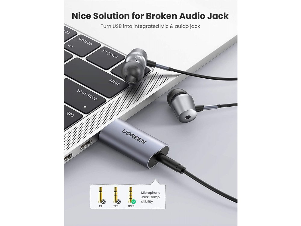 Ugreen USB Audio Adapter External Stereo Sound Card with Mic, 2-in-1 USB σε 3.5mm Jack Εξωτερική Κάρτα Ήχου - 80864