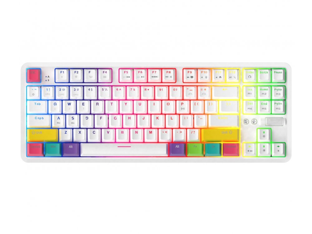 Ajazz K870T Ασύρματο Μηχανικό RGB Πληκτρολόγιο, Bluetooth Gaming Keyboard με Red Switches, Tenkeyless, Λευκό