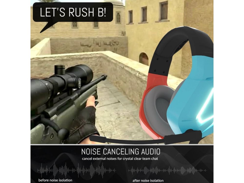 Orzly Hornet RXH-20 LED Gaming Headset Noise-cancelling Microphone (PC / PS5 / Xbox / Switch / Mac), Tanami - Nintendo Color