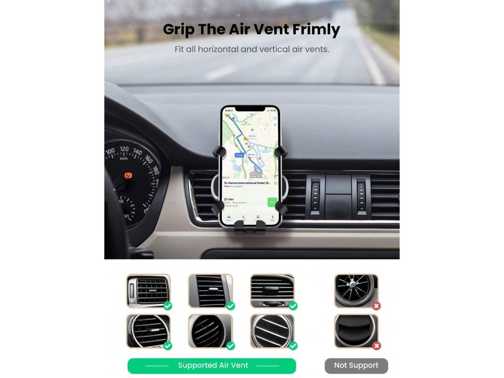 Ugreen Gravity Βάση Αυτοκινήτου αεραγωγού για Smartphone - 80539, Black