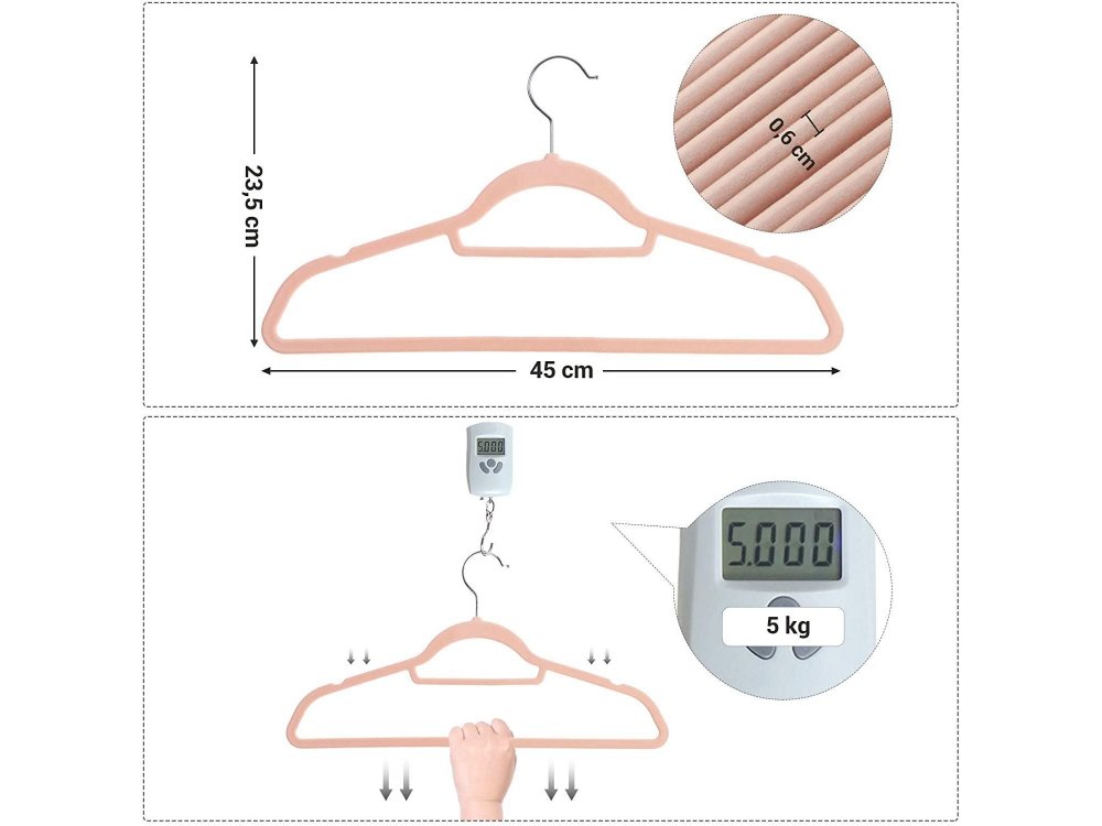 Songmics Velvet Clothes Hangers Set of 50pcs with rotating Hook - CRF50PK, Light Pink