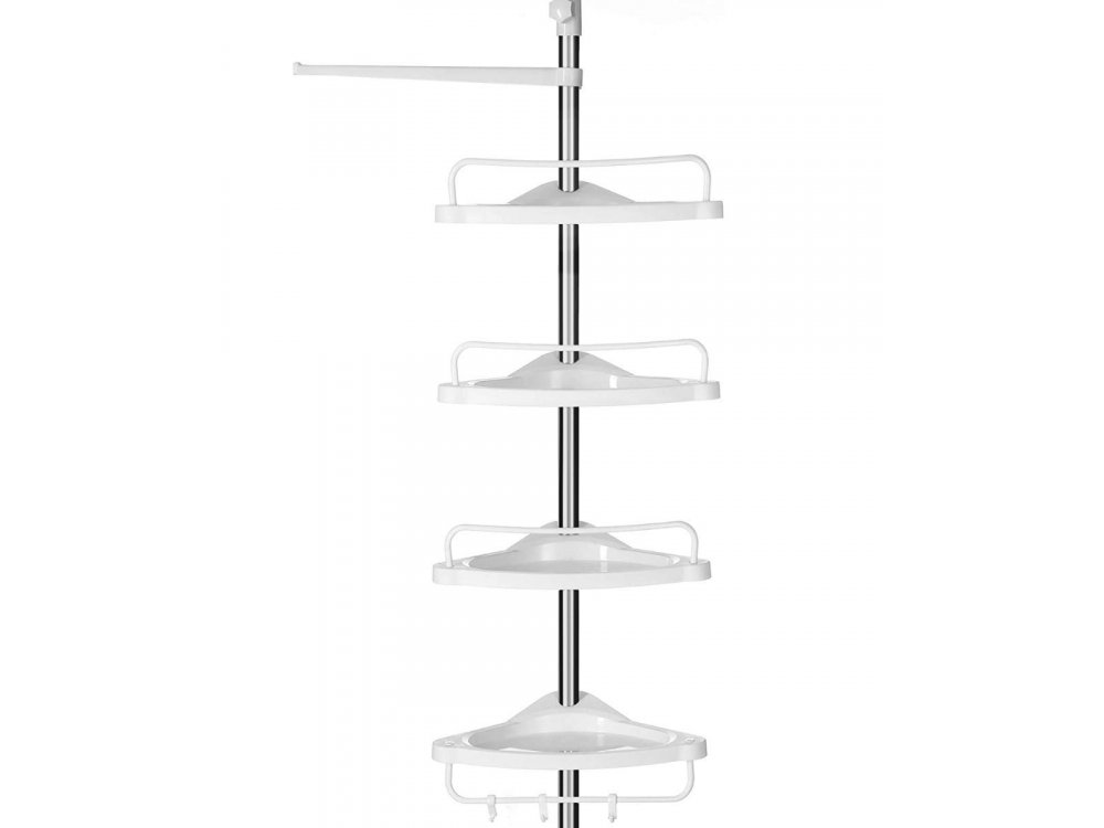 Songmics Εταζέρα Μπάνιου, Ραφιέρα με 4 Ράφια 95-300cm Επεκτεινόμενη (Πάτωμα με Ταβάνι), 3 Γάντζοι + 1 Κρεμάστρα - BCB02SW