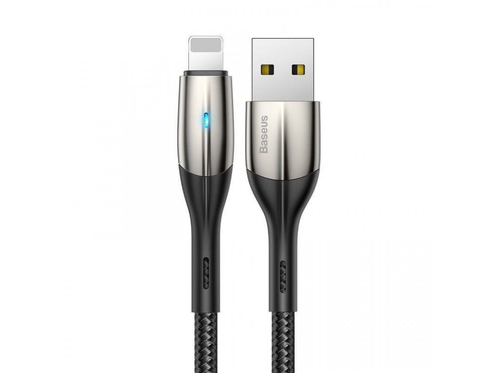 Baseus Horizontal 0.5μ. Lightning καλώδιο για Apple iPhone / iPad / iPod MFi, με LED & Νάυλον Ύφανση - CALSP-A01, Μαύρο